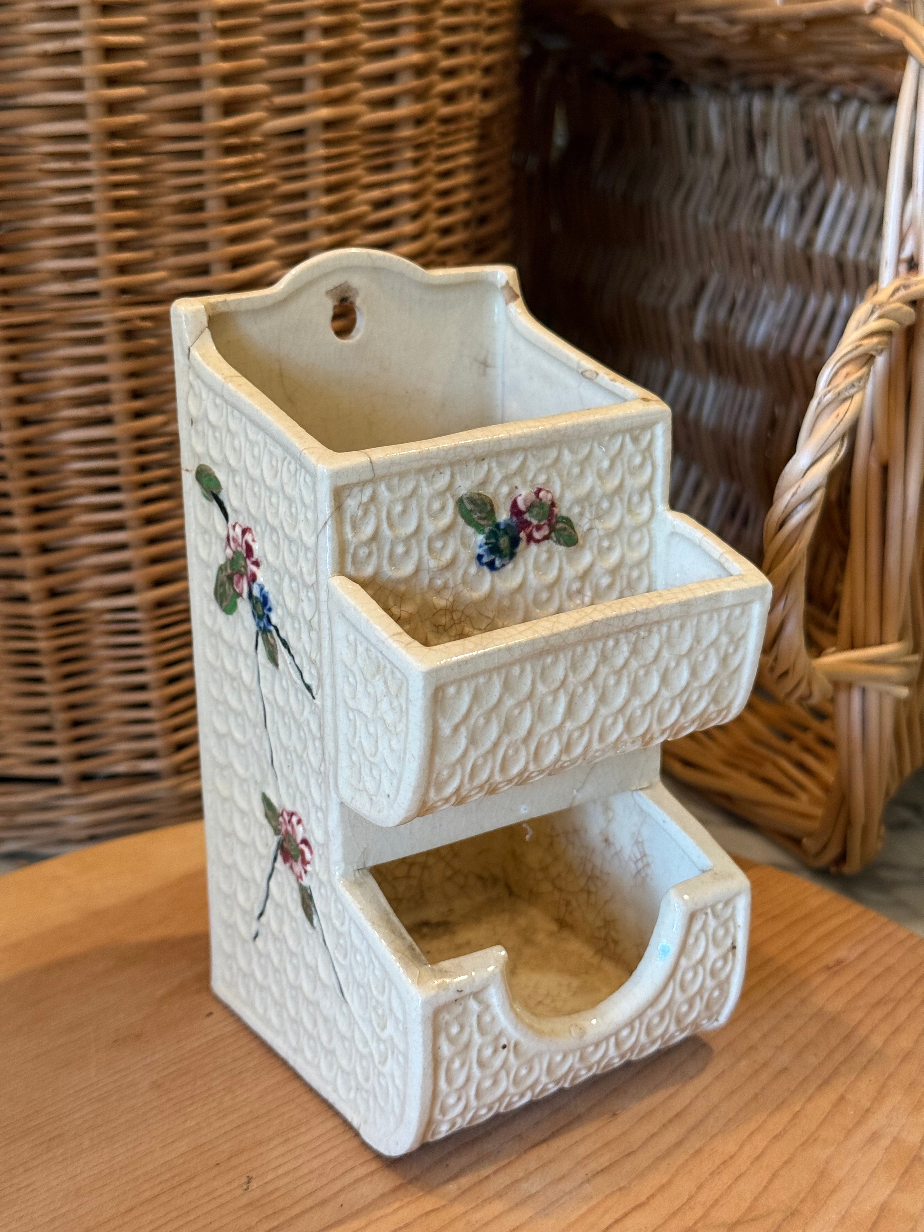 Vintage Japanese Floral Ceramic Match Holder