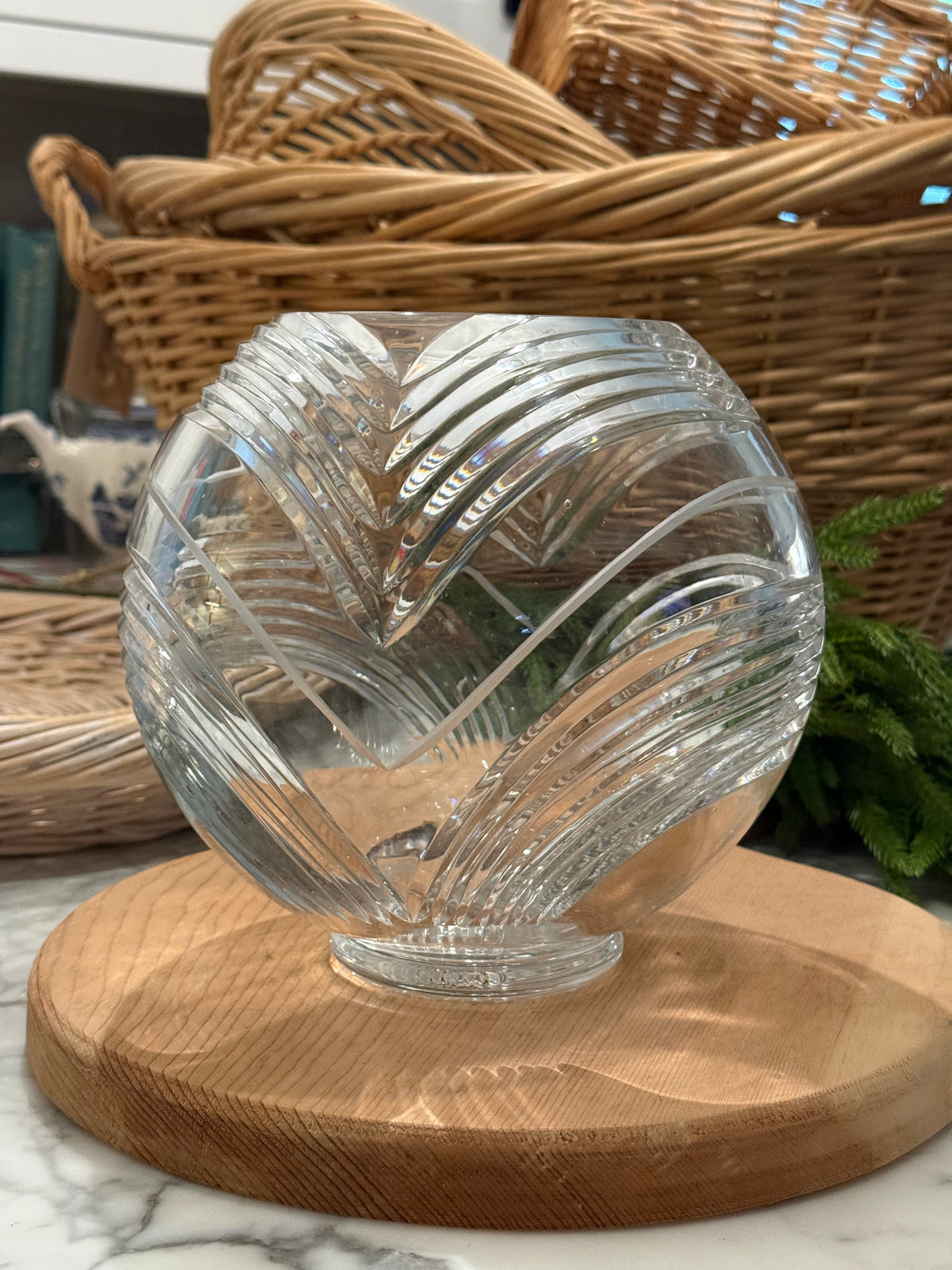 Geometric Cut Crystal Rose Bowl