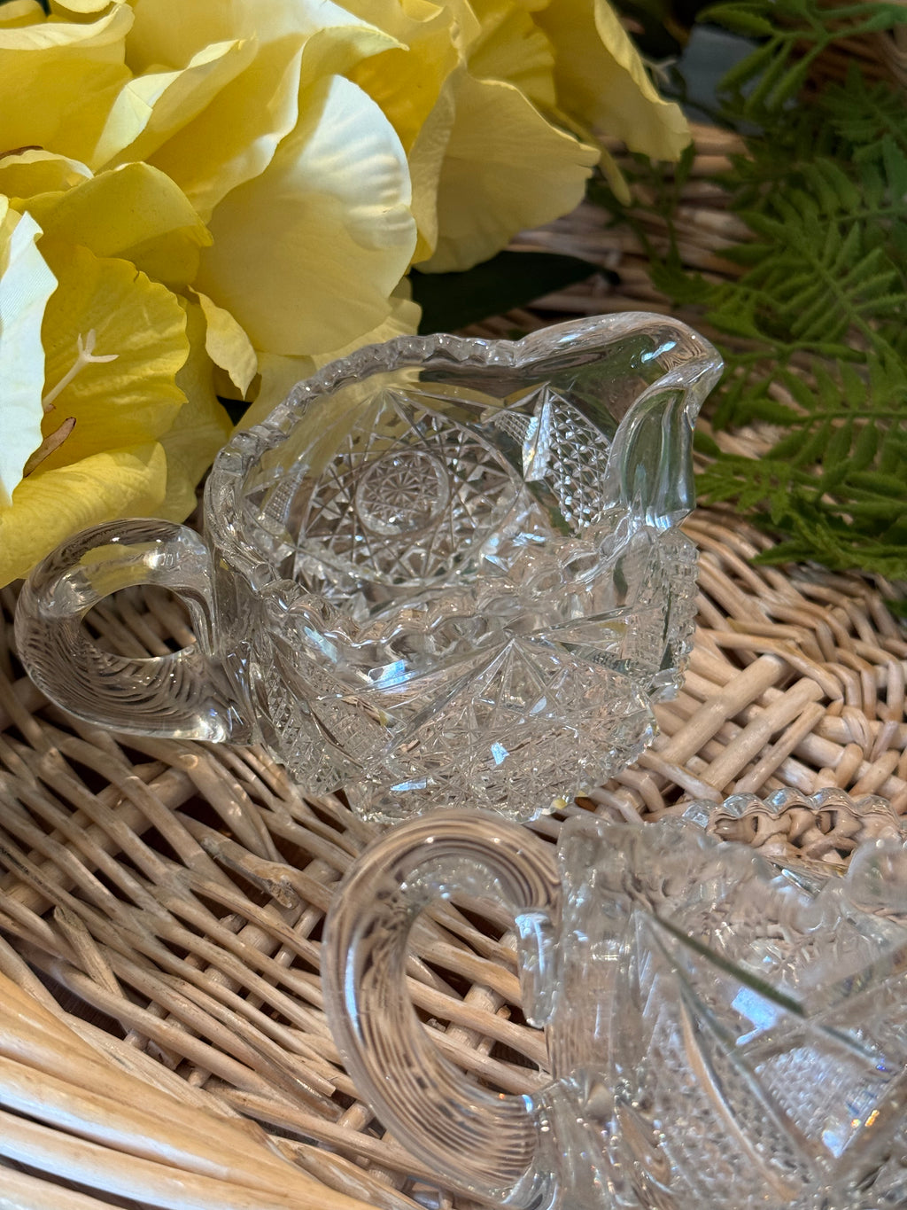 2-Piece Vintage American Brilliant Period (ABP) Cut Glass Creamer & Sugar Set