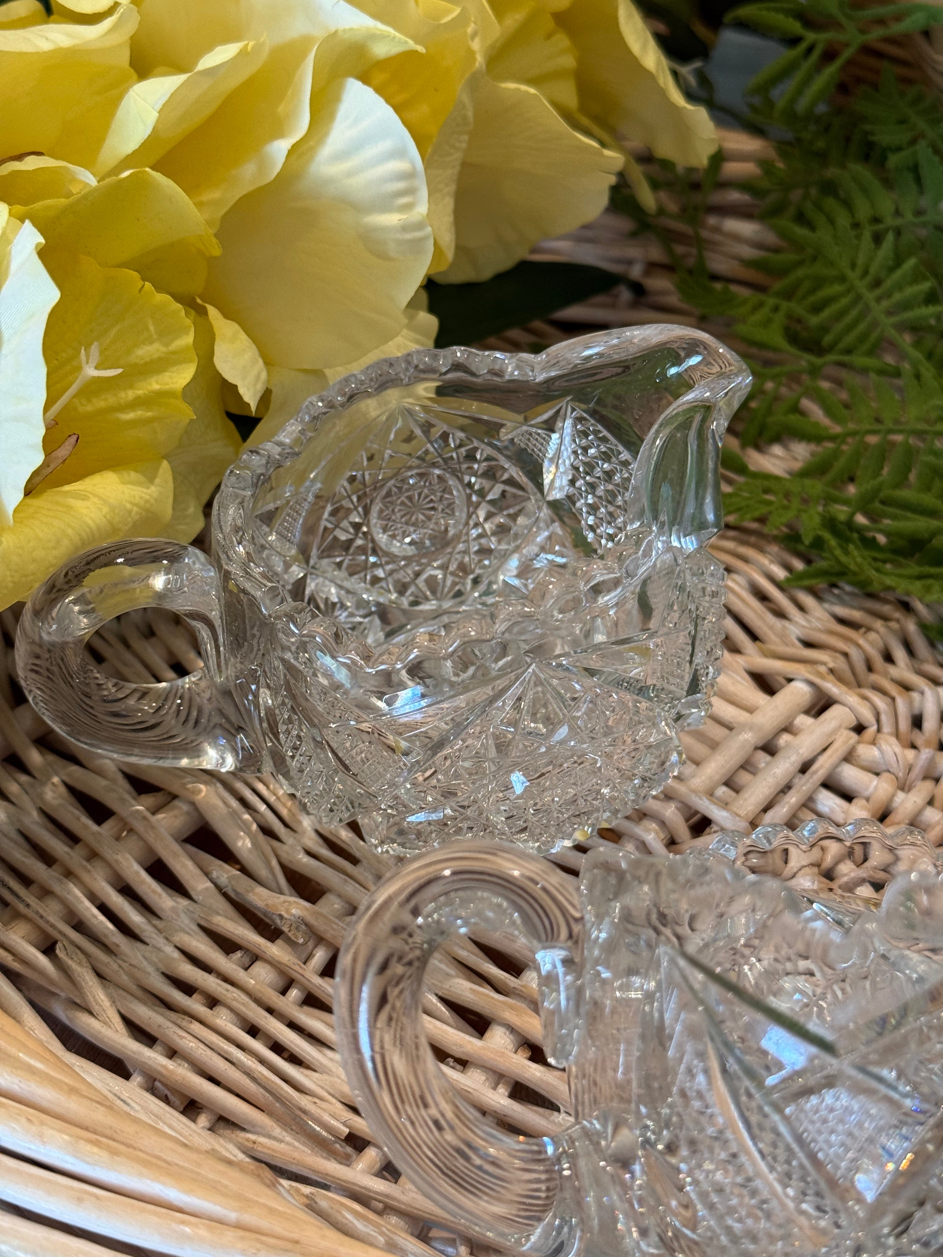 2-Piece Vintage American Brilliant Period (ABP) Cut Glass Creamer & Sugar Set
