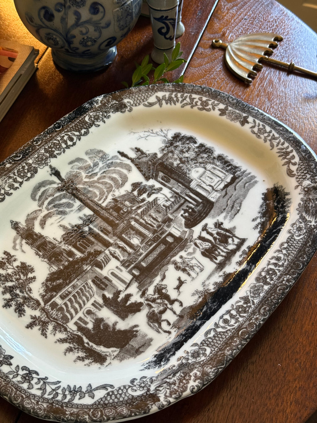 Vintage Grand Black Victorian Ironstone Platter