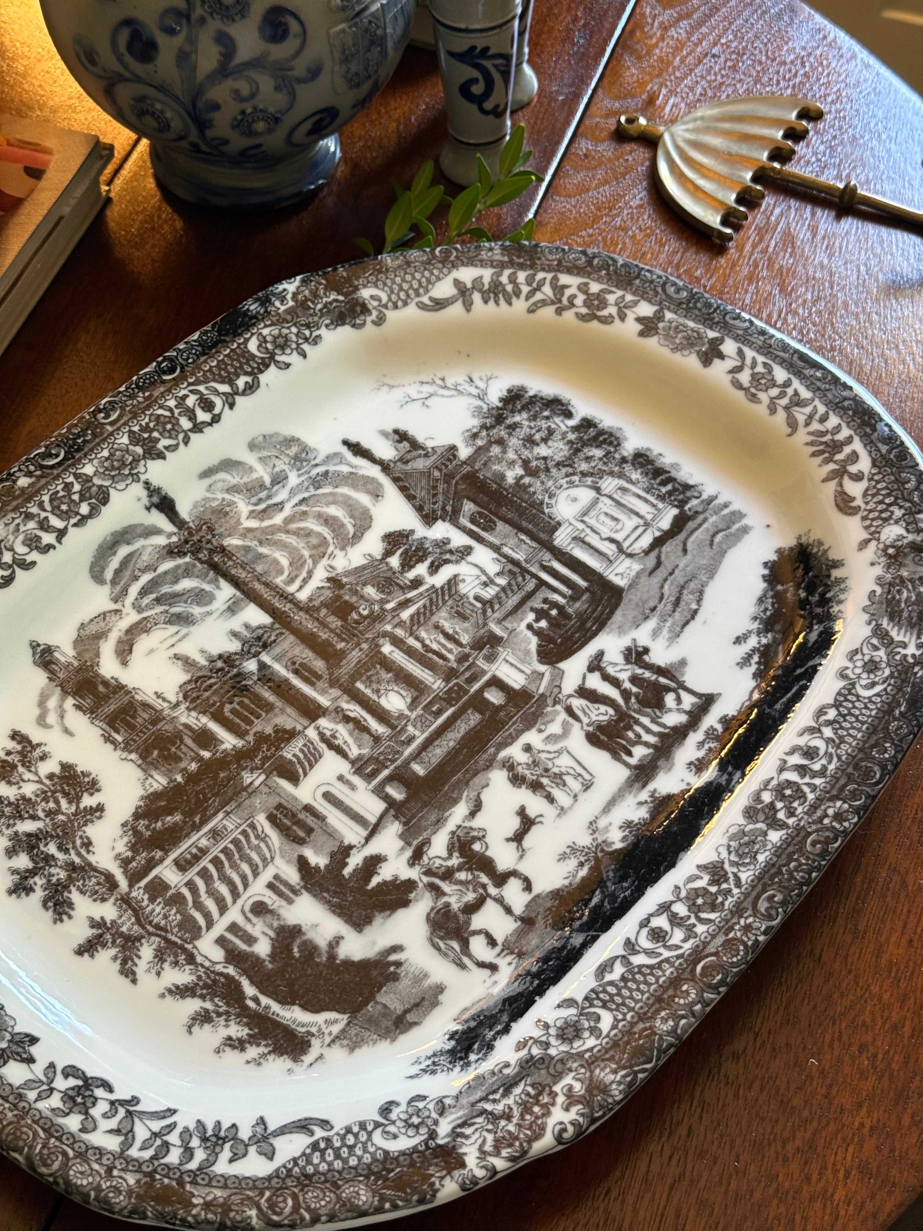 Vintage Grand Black Victorian Ironstone Platter