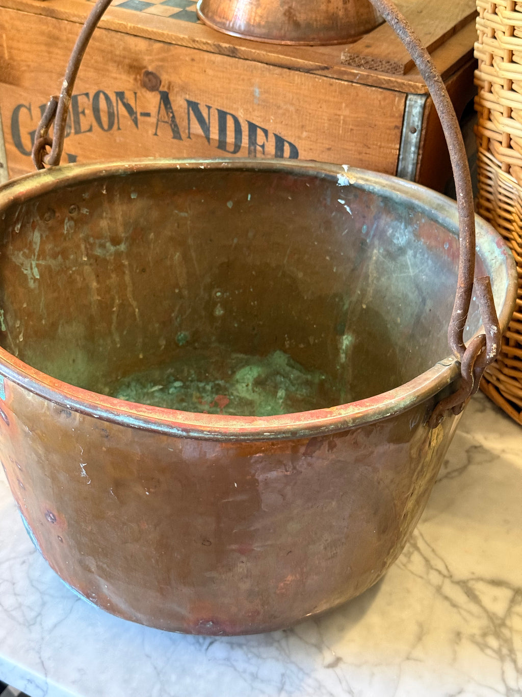 Antique Copper Hearth Bucket with Iron Handle
