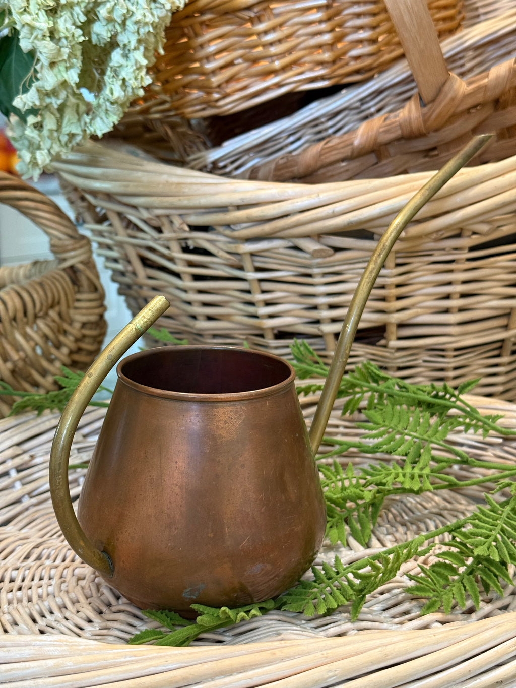 Vintage Mid-Century Copper Pitcher with Brass Handle
