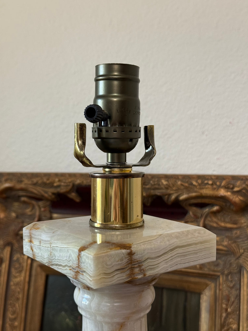 Vintage Polished Solid Onyx Column Table Lamp