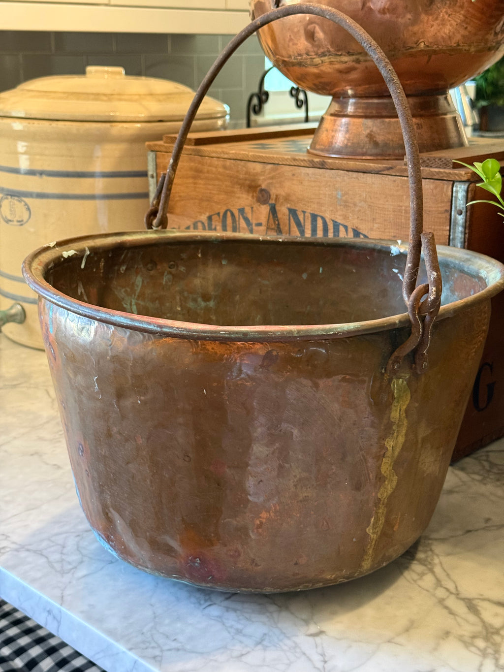 Antique Copper Hearth Bucket with Iron Handle