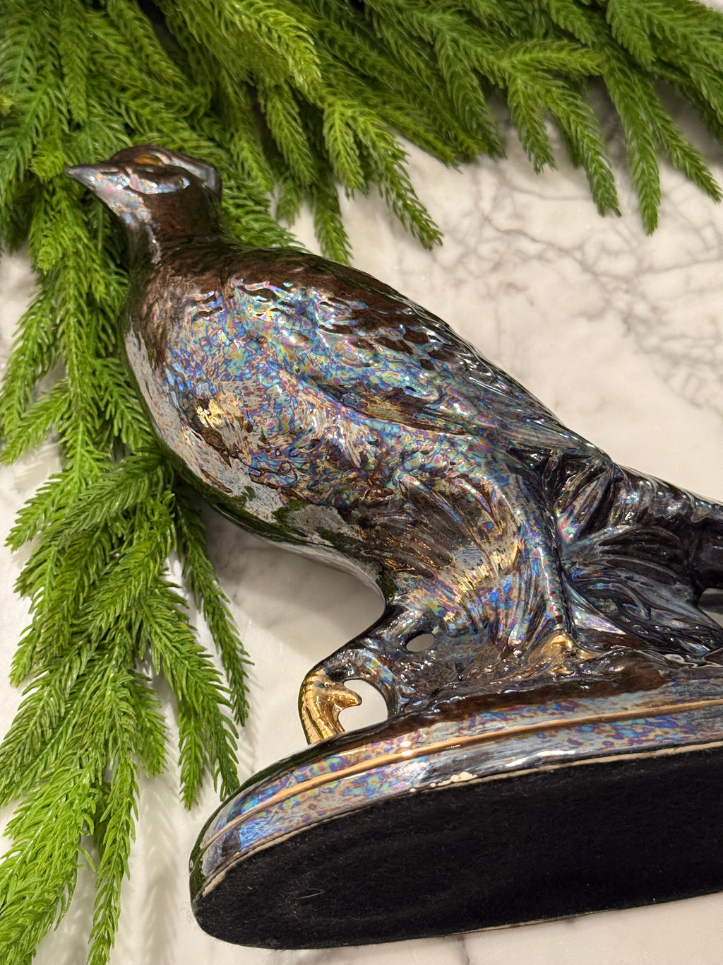 Sculpted Mercury Gray Pheasant Pair