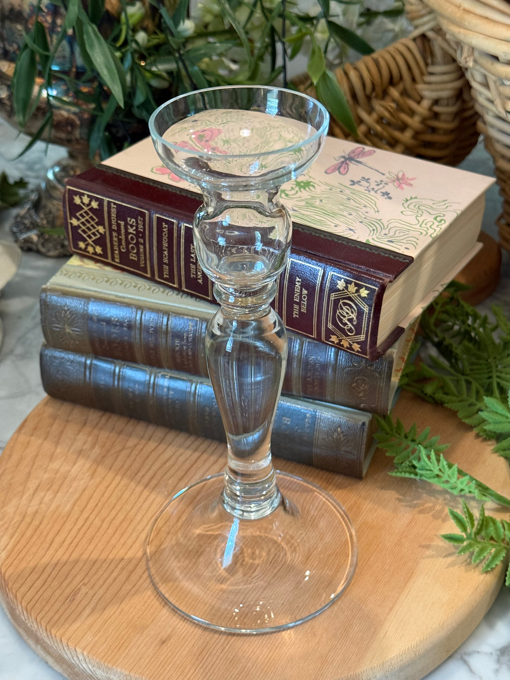 Clear Glass Tapered Candlestick Holder - 9" Vintage Tabletop Decor