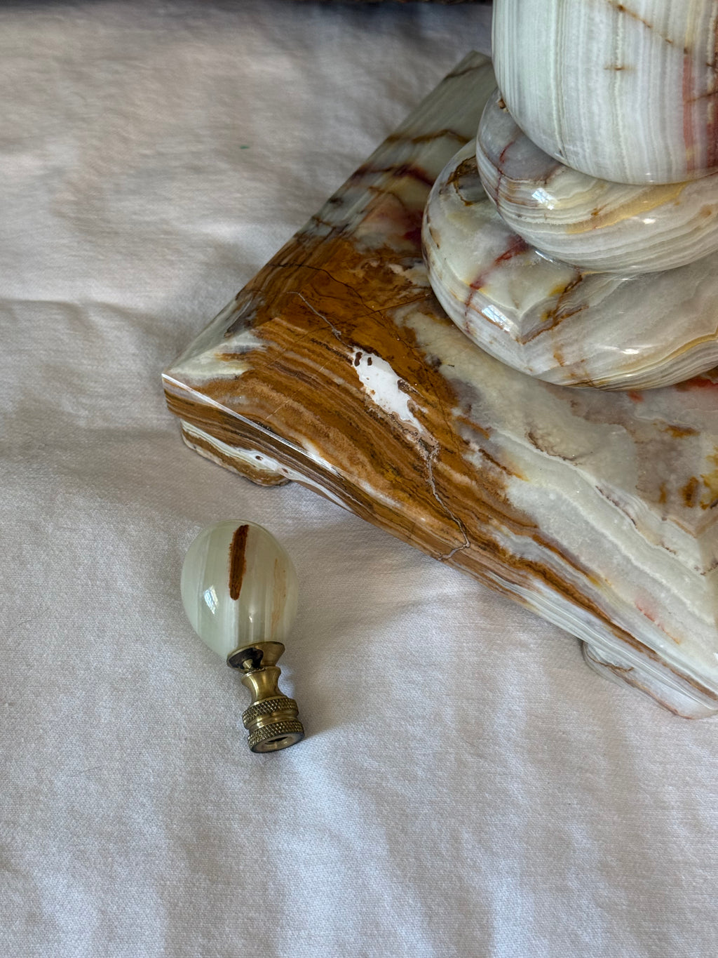 Vintage Polished Solid Onyx Column Table Lamp