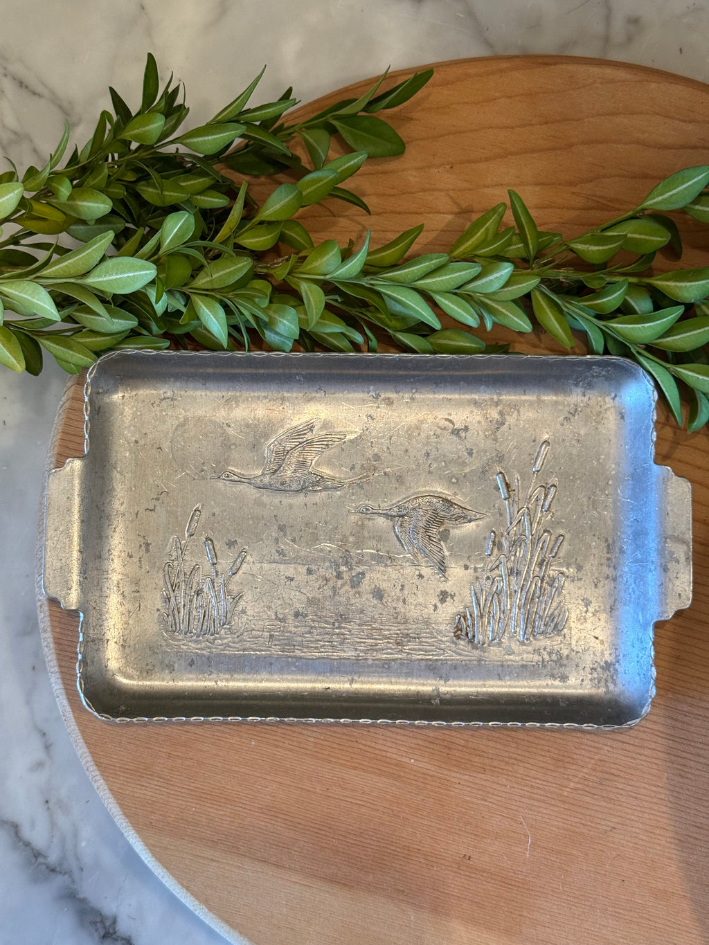 Vintage Aluminum Waterfowl Catchall Tray