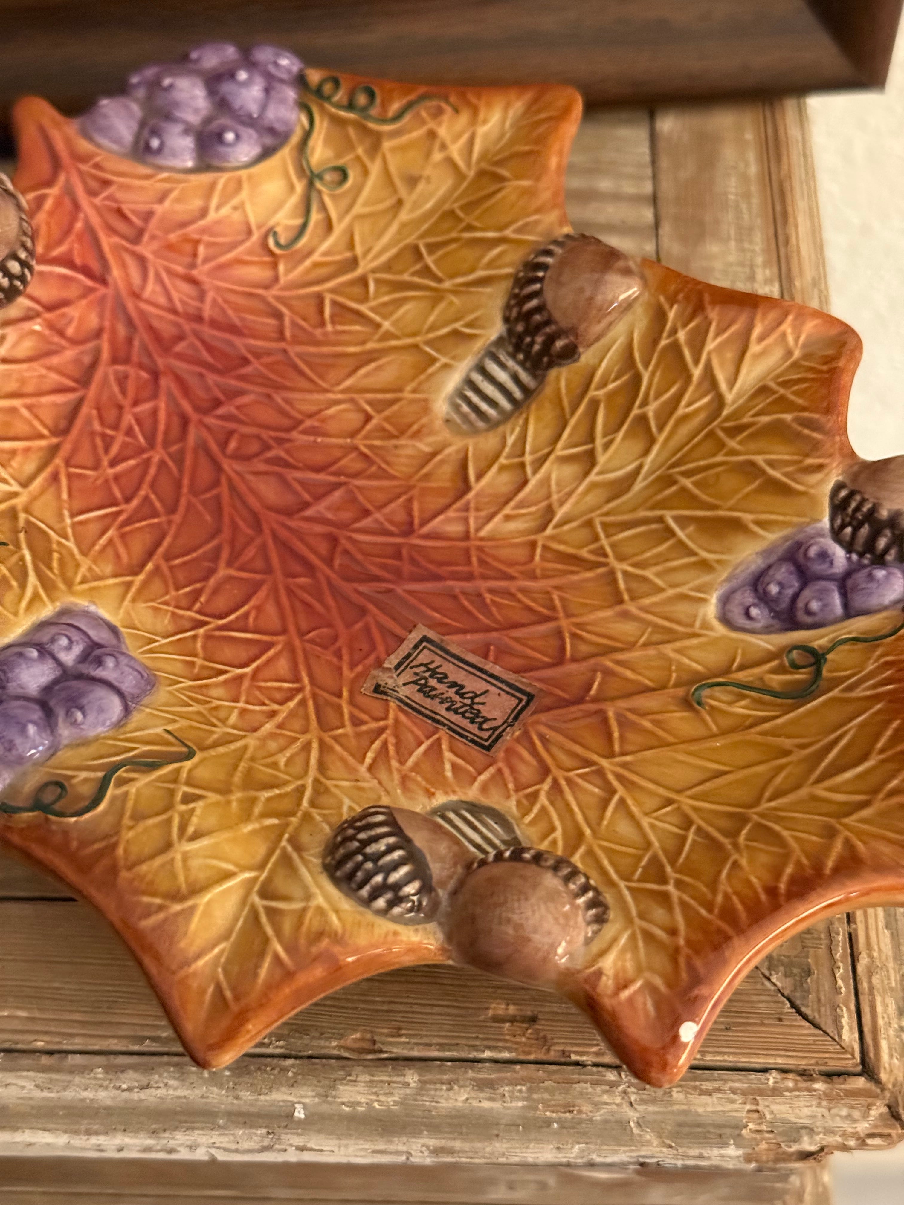 Vintage Fitz and Floyd Squirrel Leaf Ceramic Trinket Dish Autumn Decor