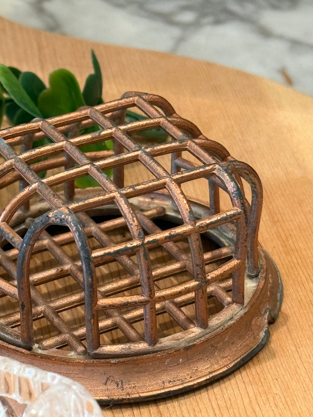 Vintage Copper & Wire Cage Flower Frog