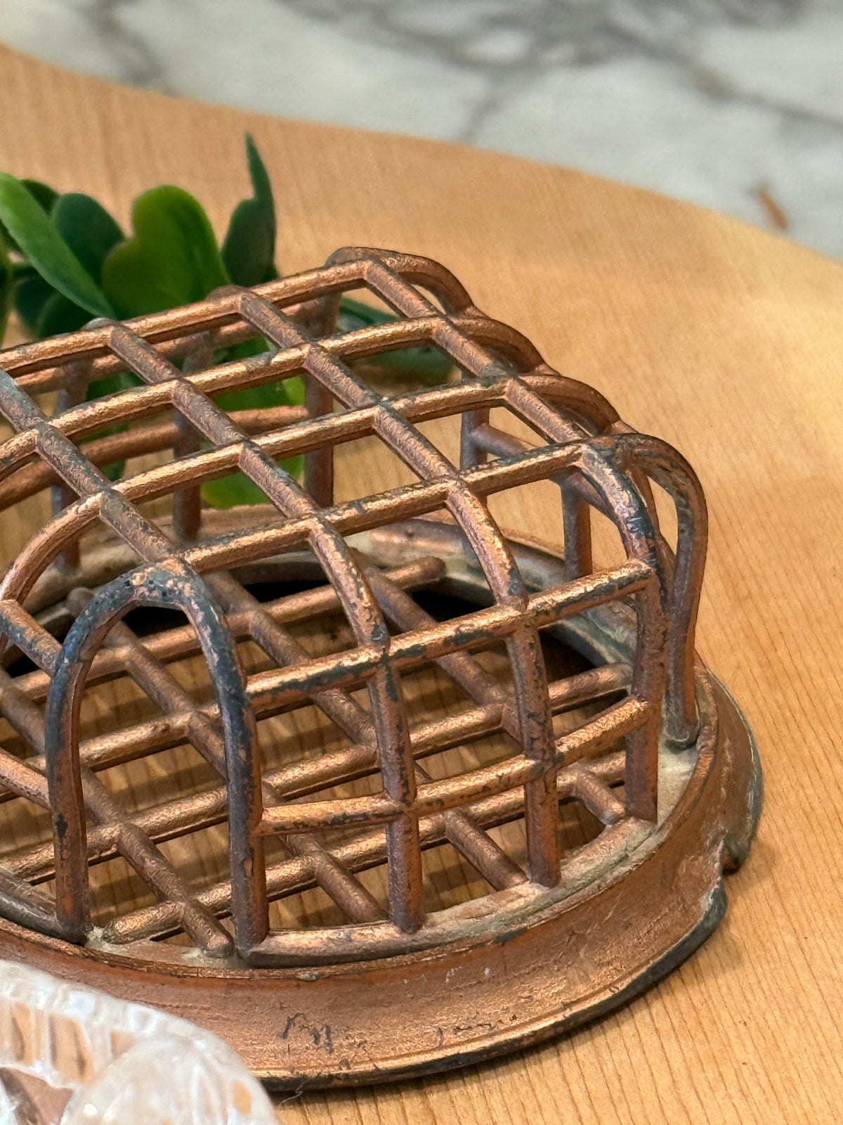 Vintage Copper & Wire Cage Flower Frog