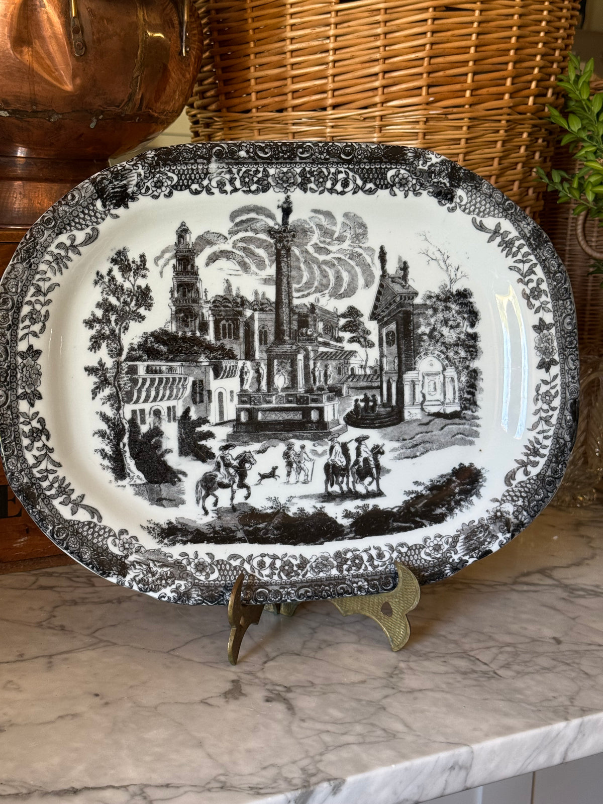 Vintage Grand Black Victorian Ironstone Platter