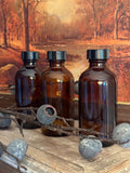 Amber Glass Small Bottles with Black Lids Set of 3 Apothecary Decor