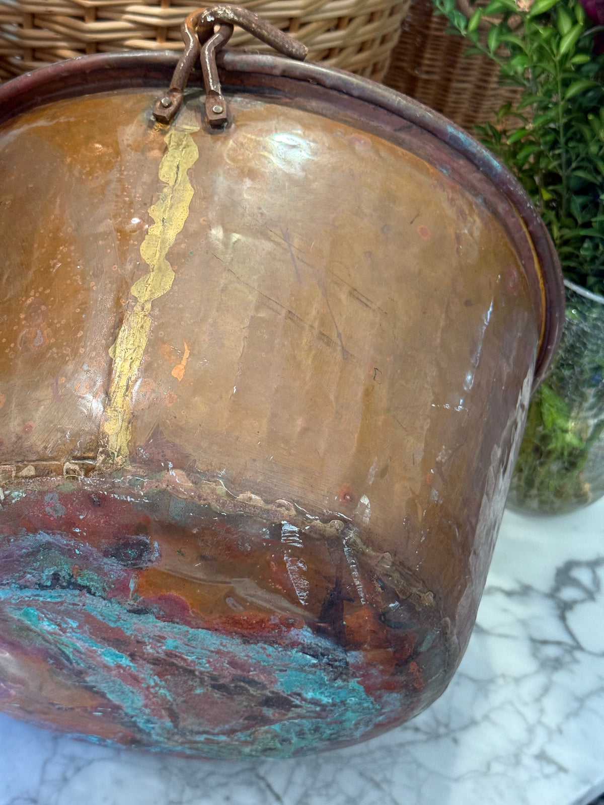 Antique Copper Hearth Bucket with Iron Handle