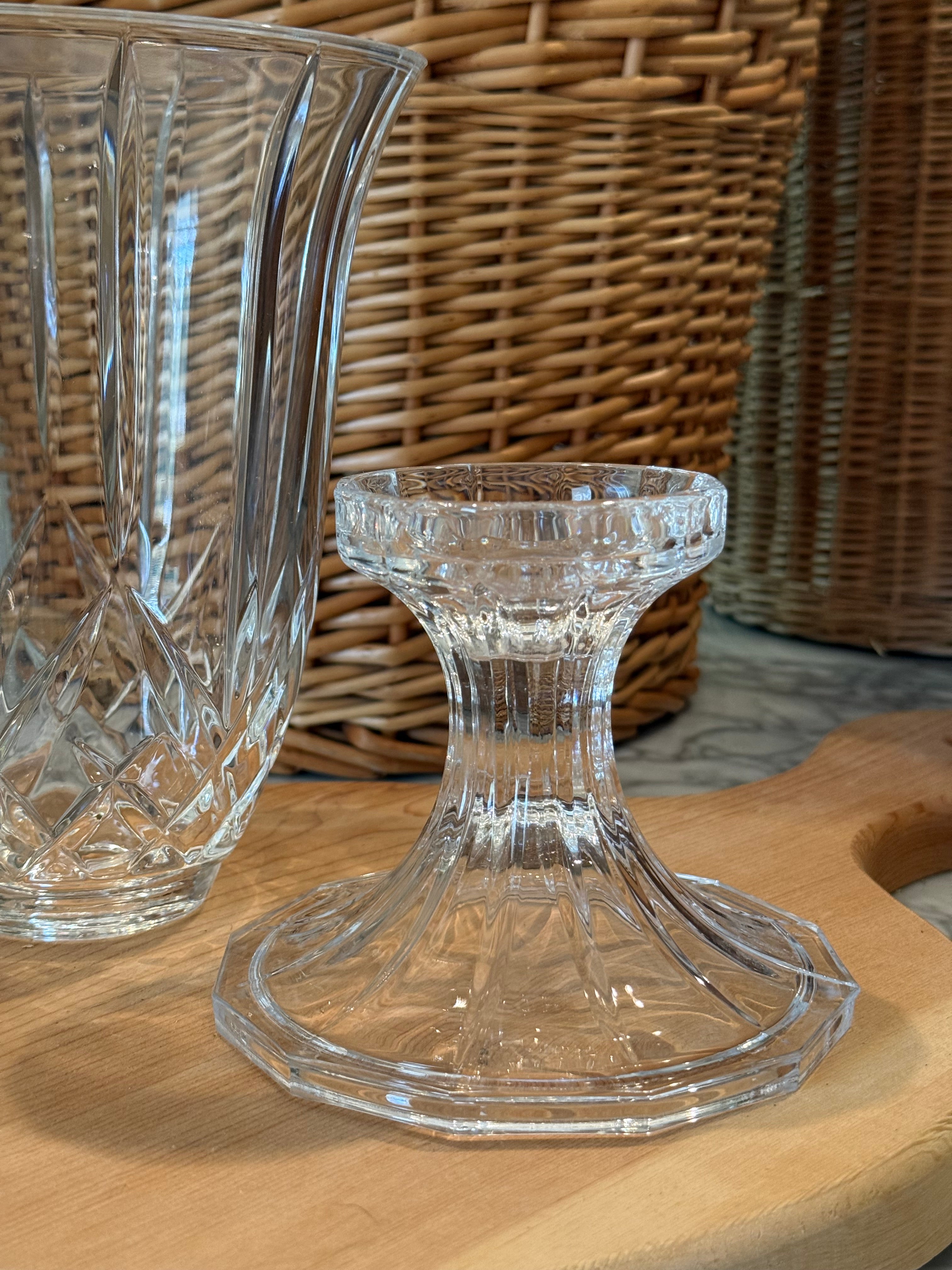 Lead Crystal Hurricane Candle Holder Vase Tabletop Centerpiece