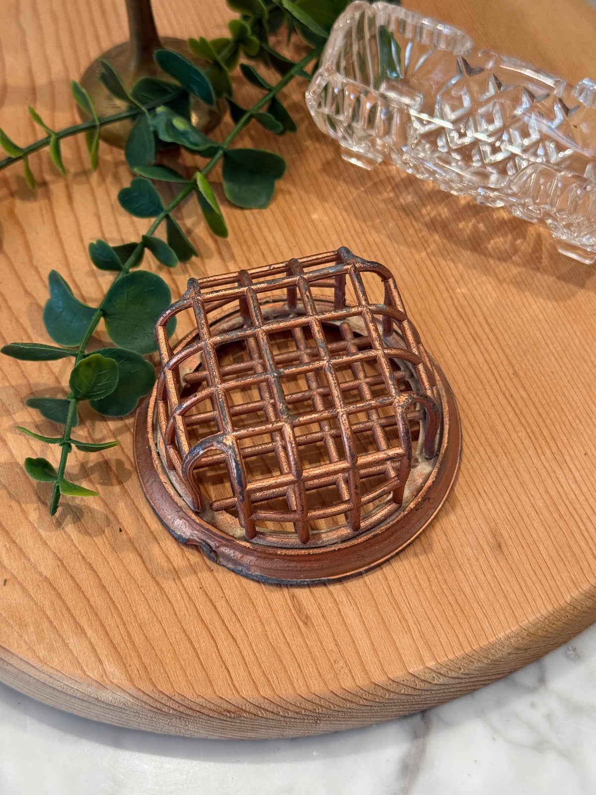 Vintage Copper & Wire Cage Flower Frog
