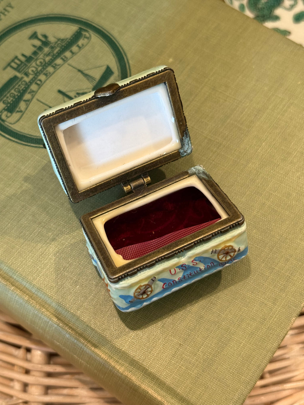 Vintage Limoges-Style Hand-Painted U.S.S. Constitution Trinket Box