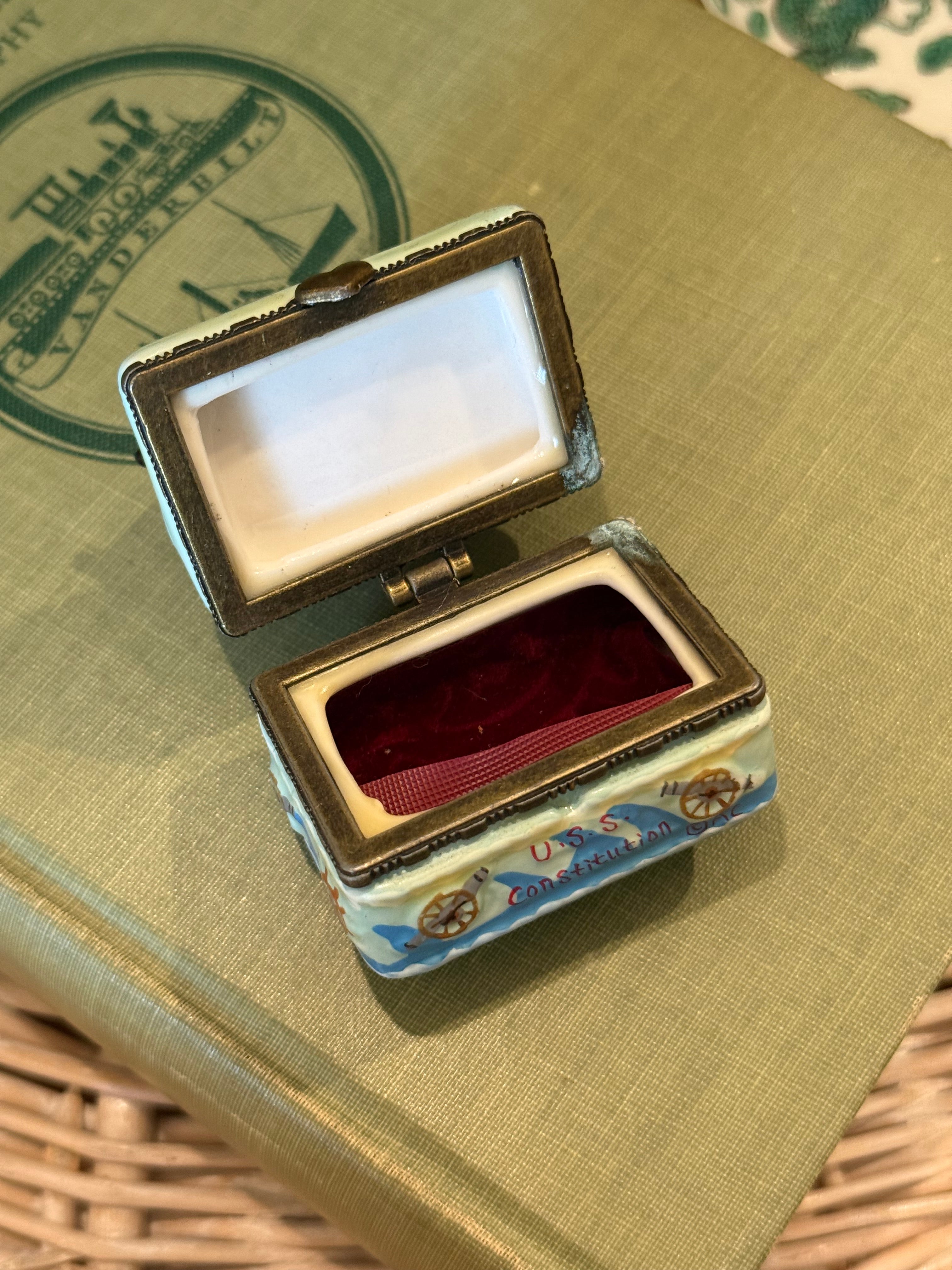 Vintage Limoges-Style Hand-Painted U.S.S. Constitution Trinket Box