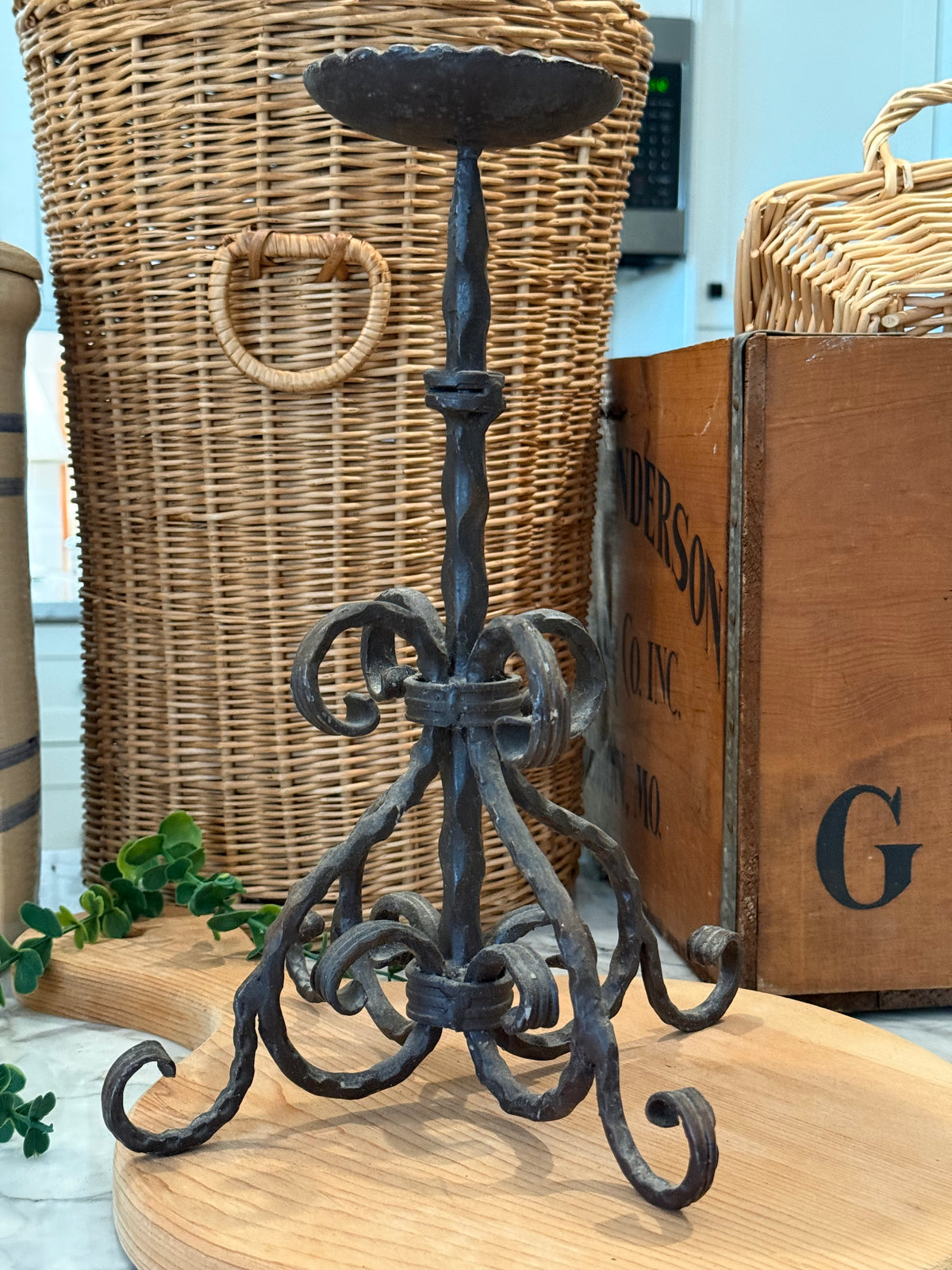 Estate Wrought Iron Pillar Candlestick