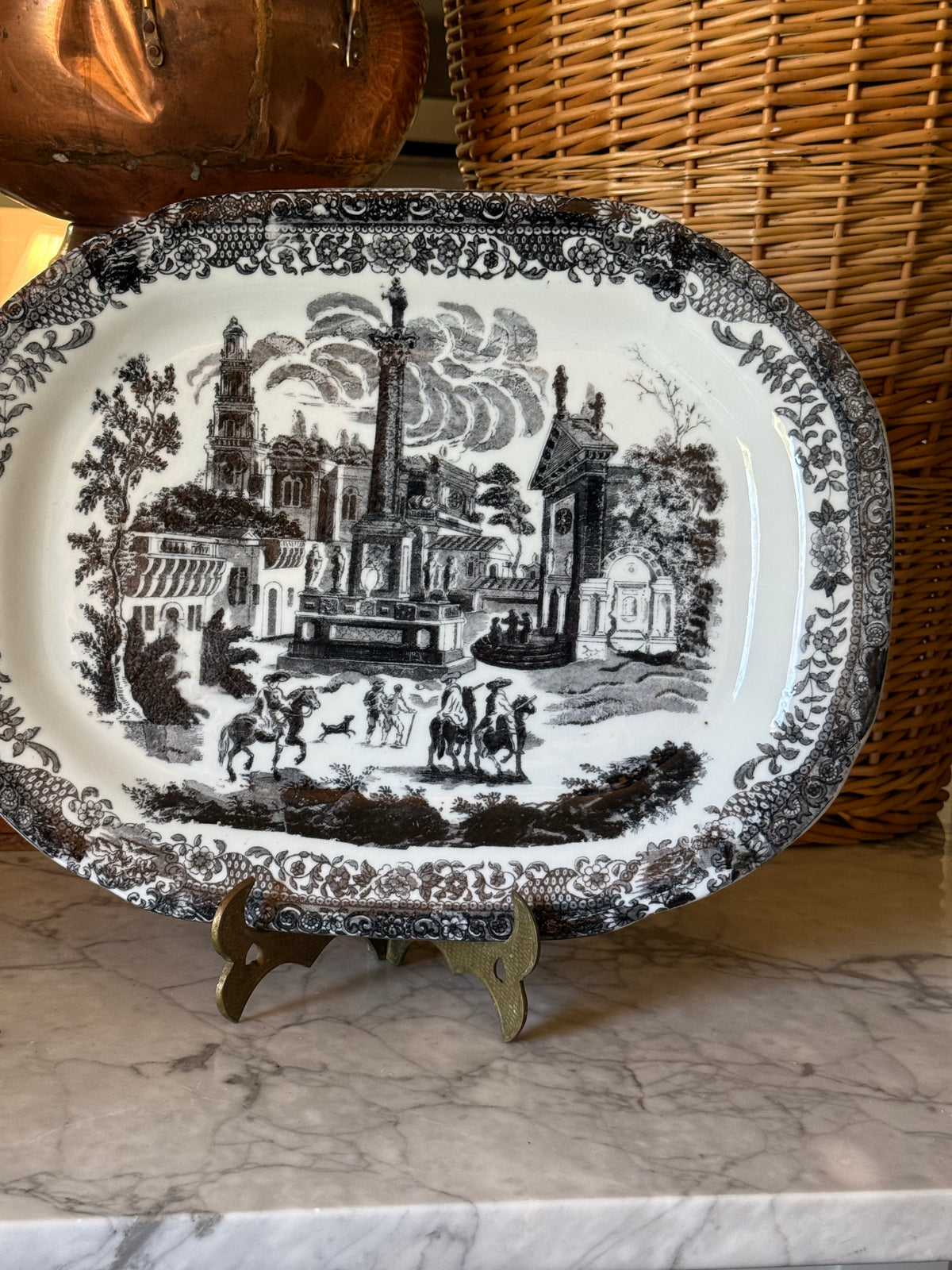 Vintage Grand Black Victorian Ironstone Platter