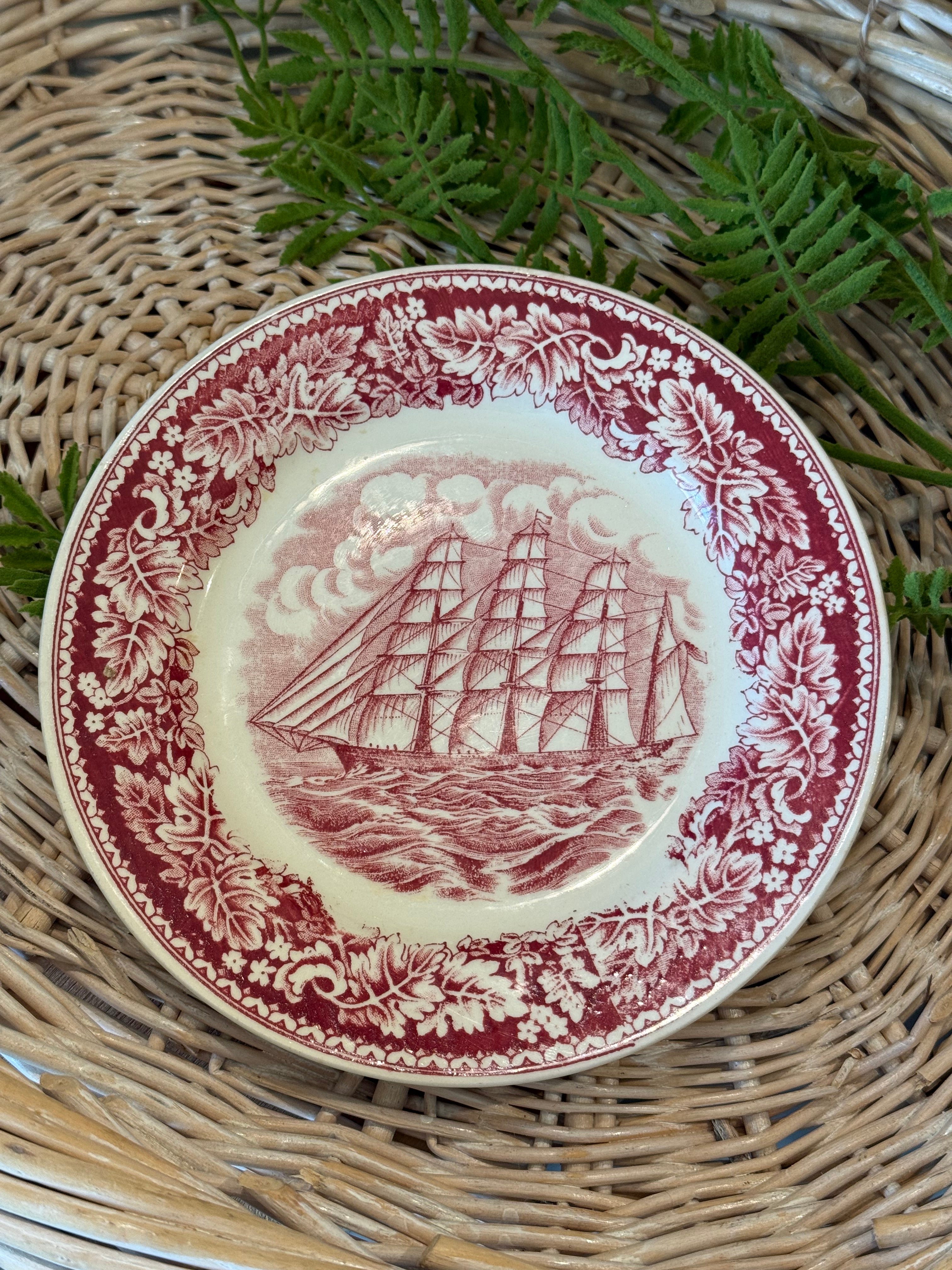 Vintage Homer Laughlin Currier & Ives Clipper Red Transferware Plate