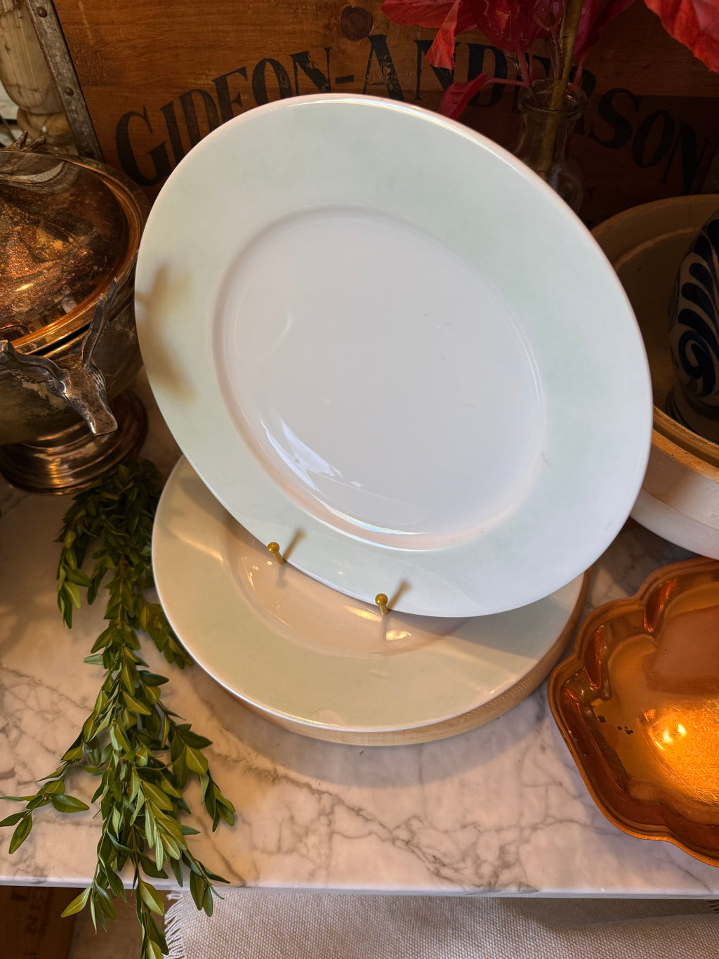 Vintage Bavarian Sage Rim Plates, Set of 2