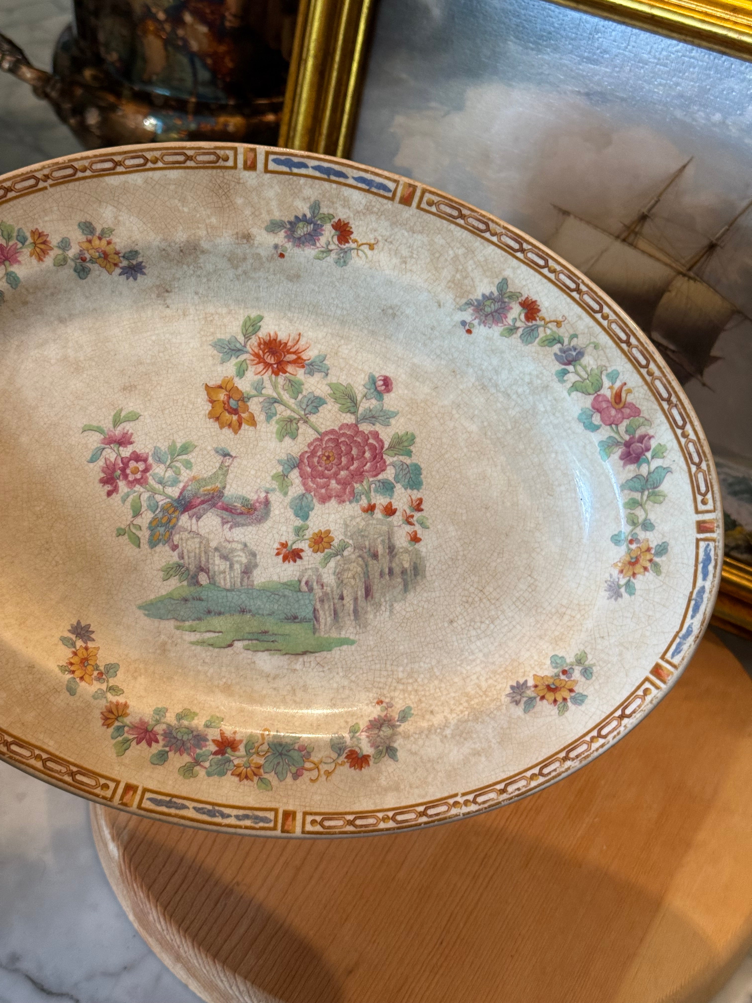 Rare Antique Johnson Brothers JB47  Pareek Peacock Oval Platter
