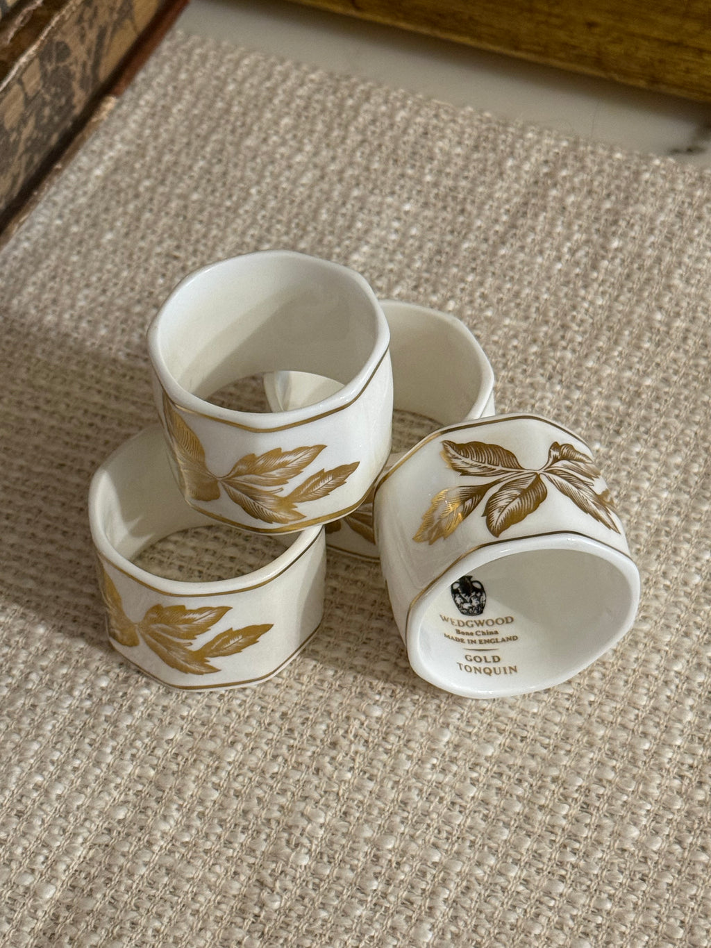 Wedgewood Gold Tonquin Bone China Gold White Napkin Ring - Set of 4
