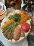 Vintage Embossed Vegetable Ceramic Casserole Dish with Lid