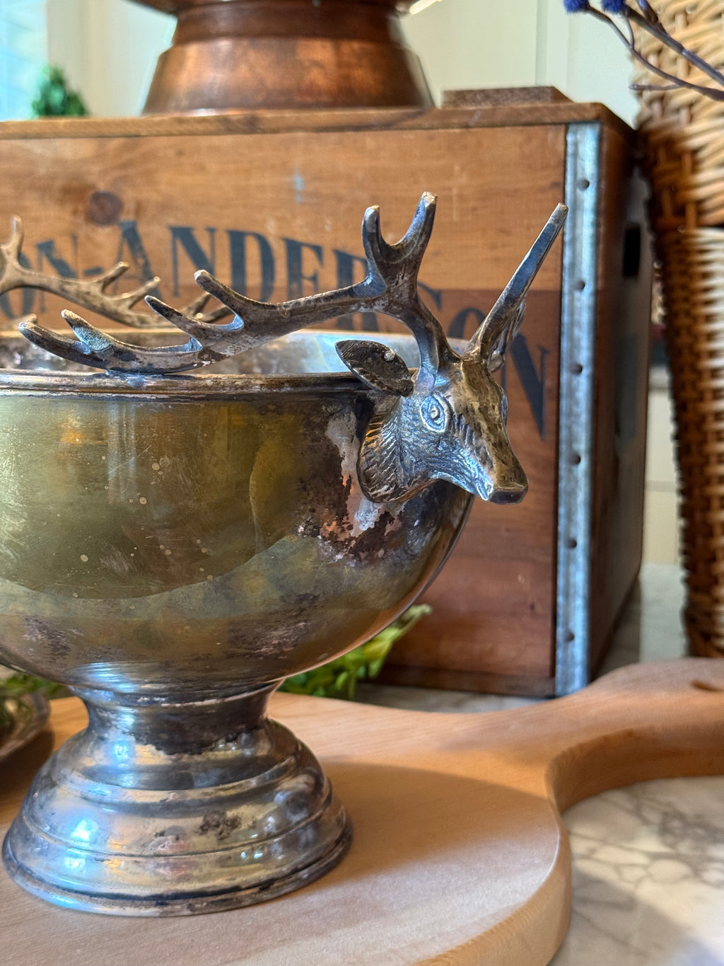 Vintage Silver Plated Stag Head Pedestal Tureen