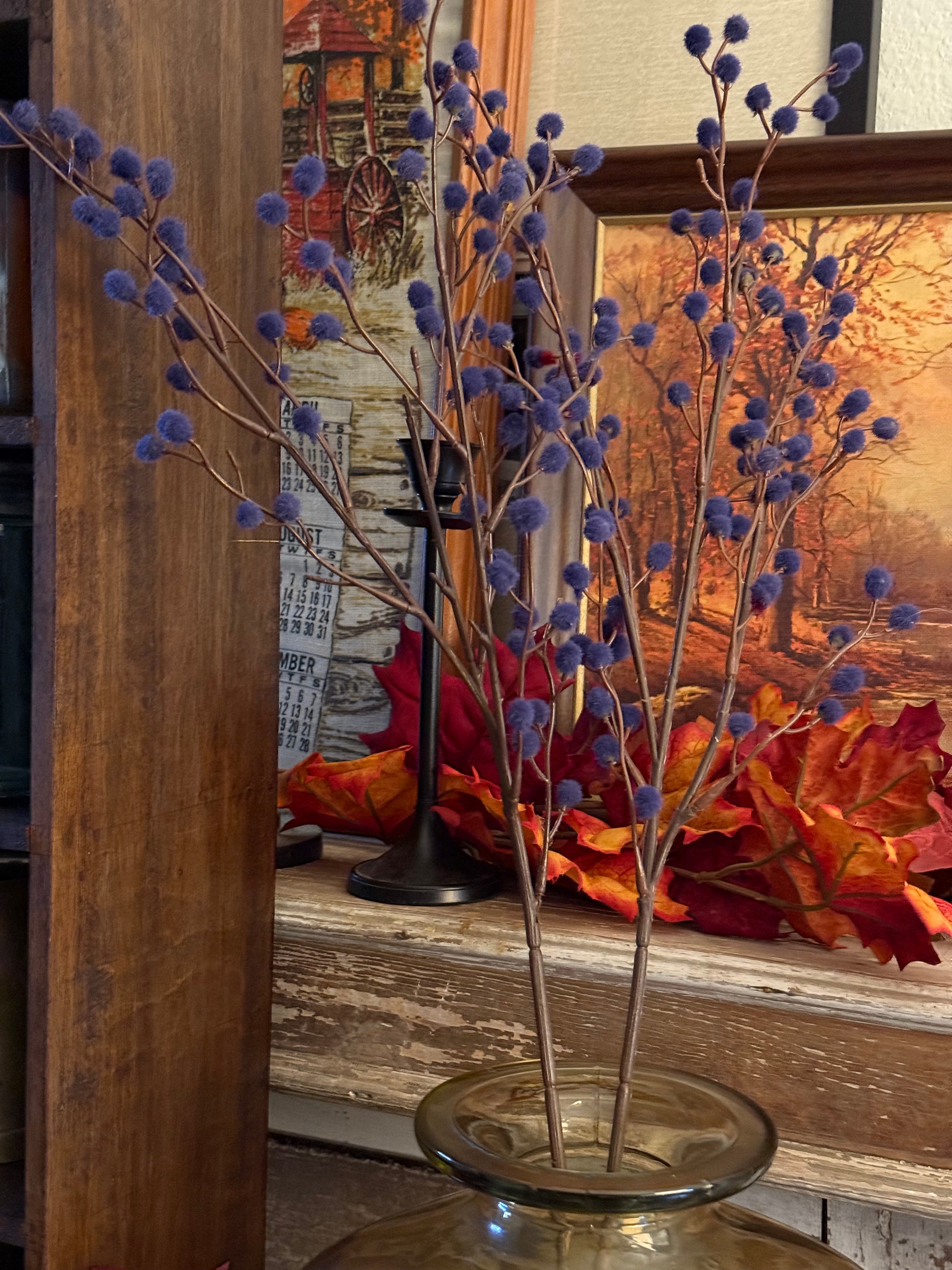 26" Midnight Blue Set of 2 Pom Fall Stems