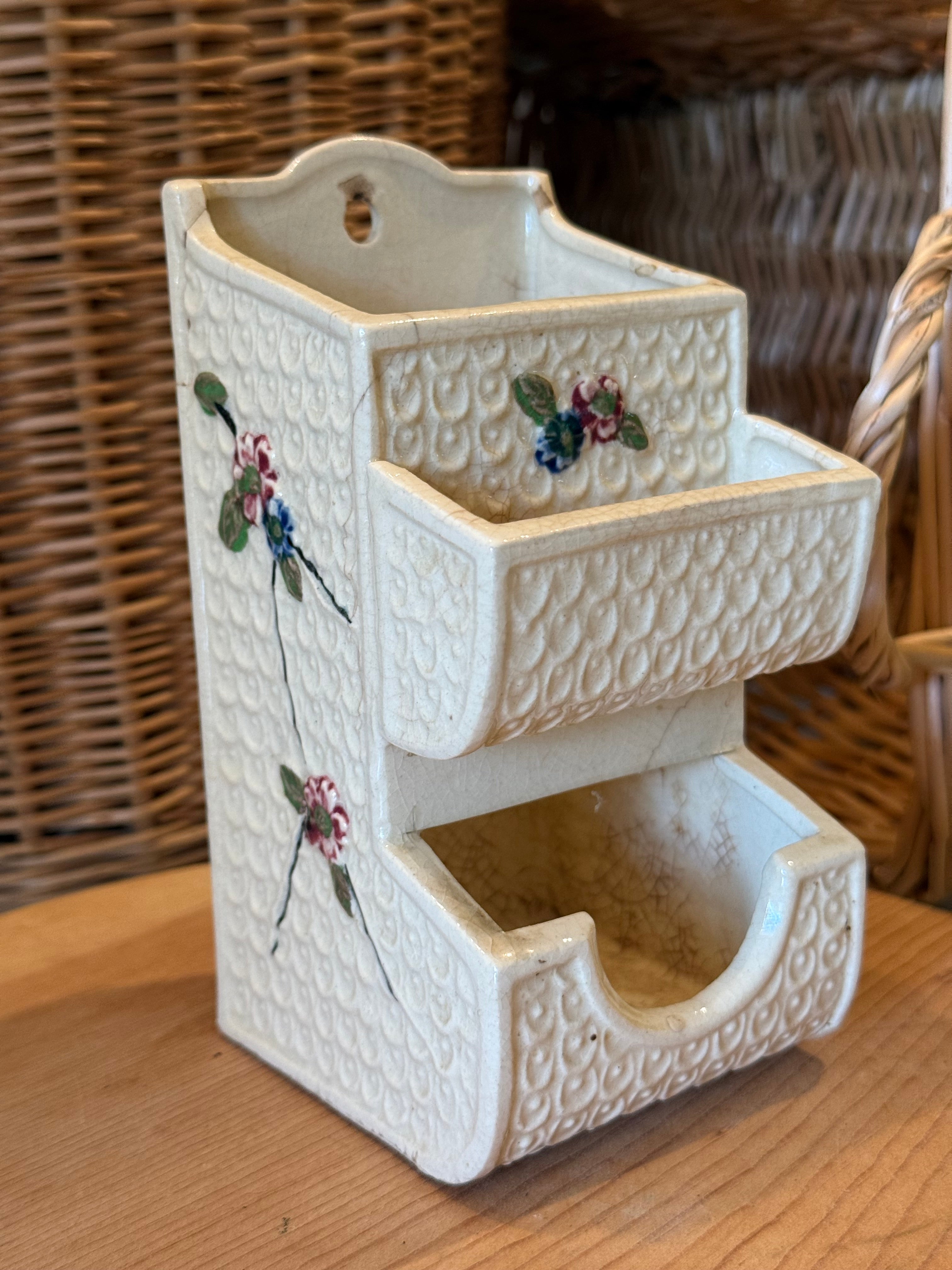 Vintage Japanese Floral Ceramic Match Holder