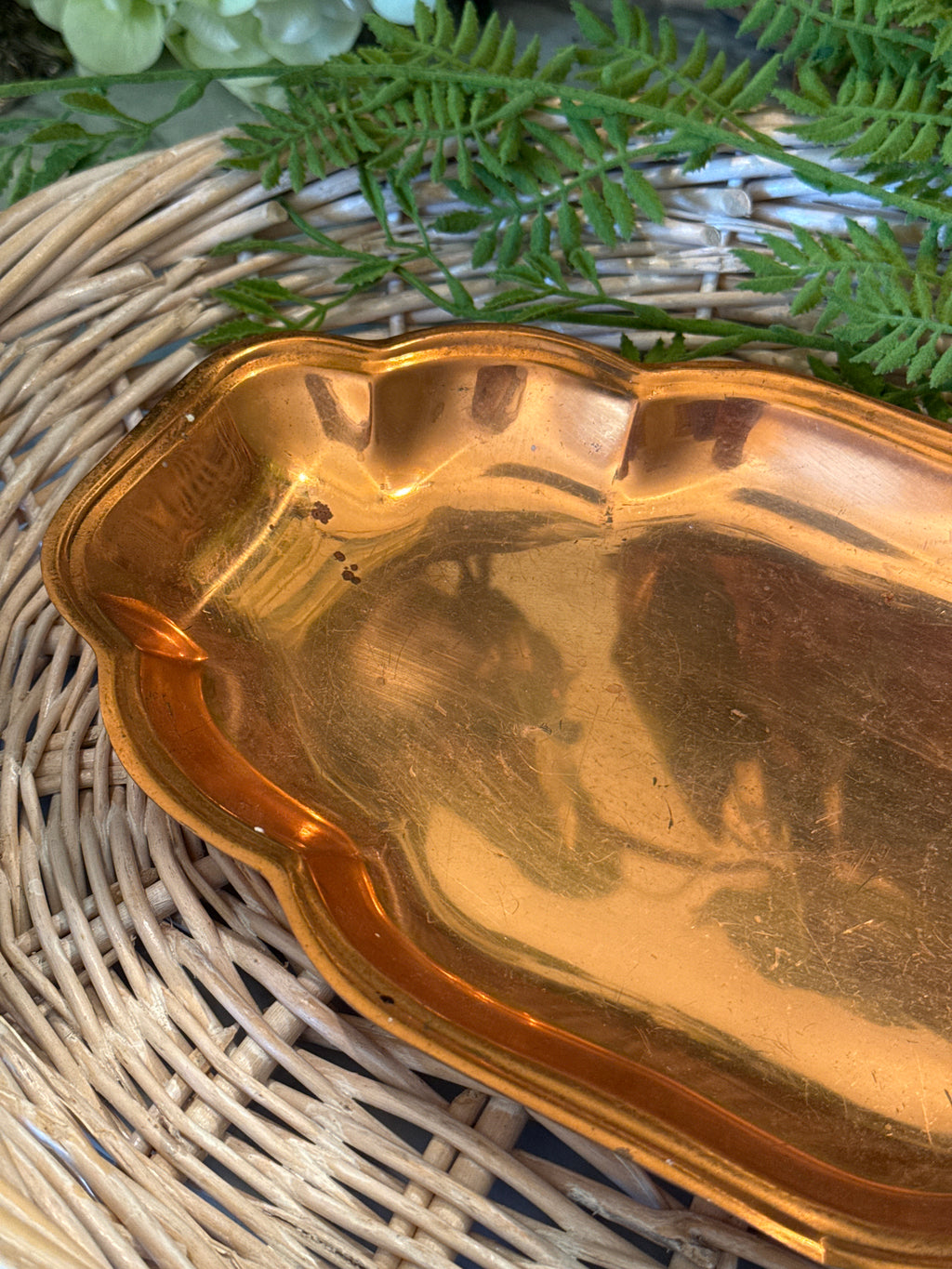 Vintage Copper Craft Guild Scalloped Oval Platter Tray