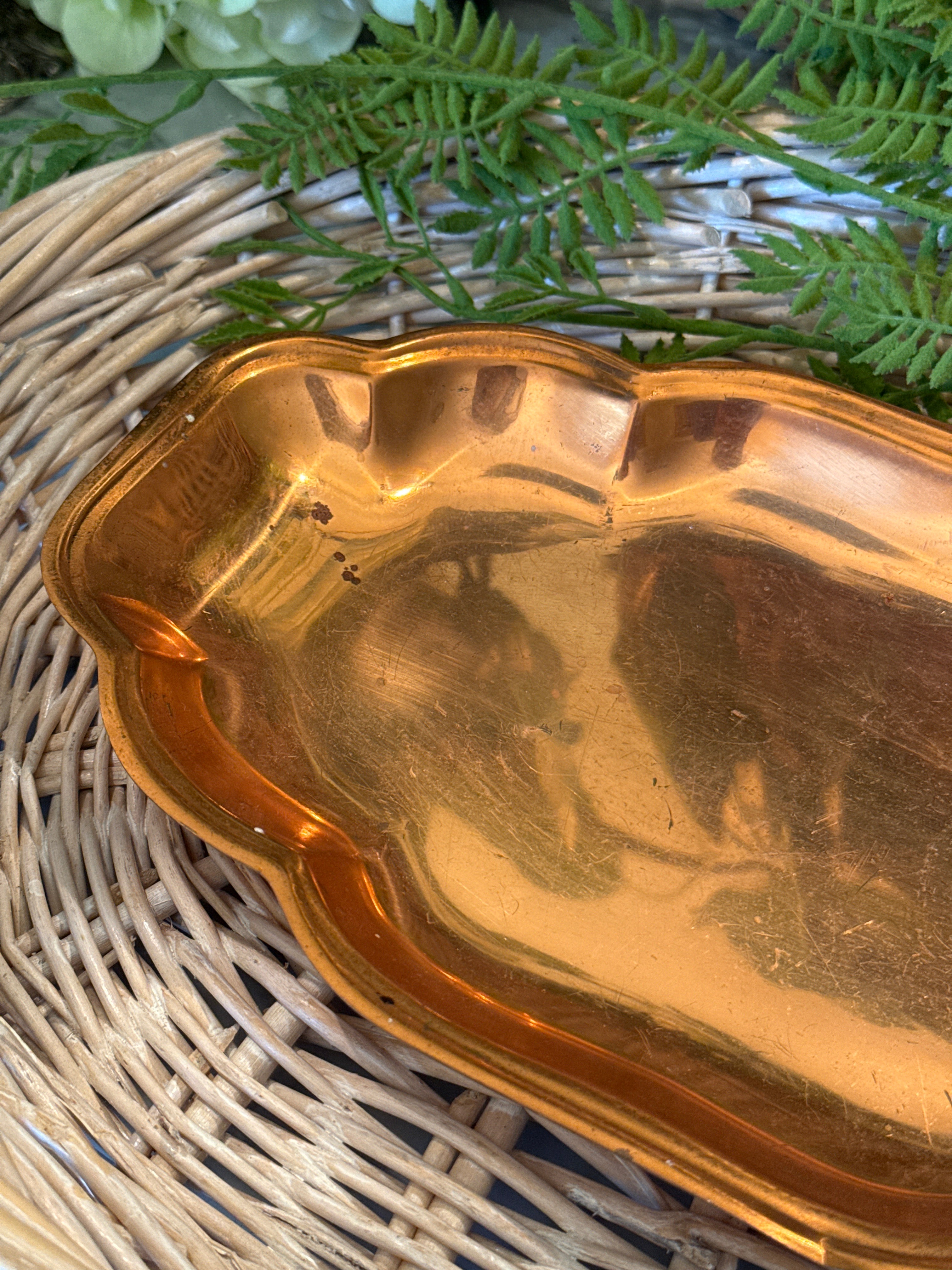 Vintage Copper Craft Guild Scalloped Oval Platter Tray