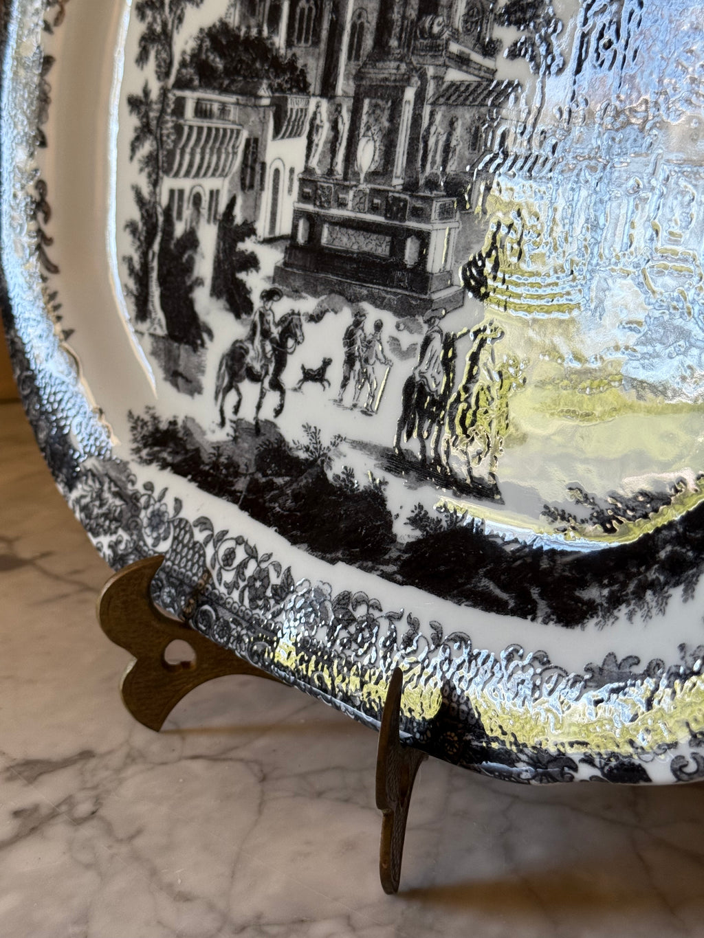 Vintage Grand Black Victorian Ironstone Platter