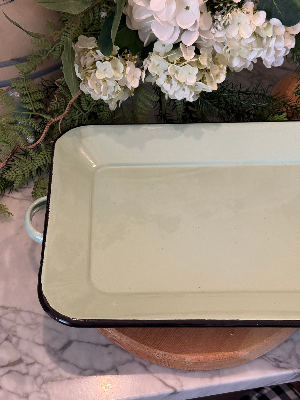 Vintage Pale Blue Teal Enamelware Serving Platter Tray