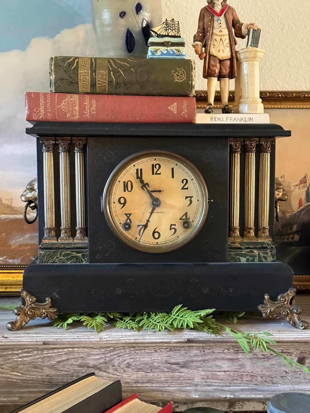 Antique E. Ingraham Co. Mantel Clock with Key & Pendulum