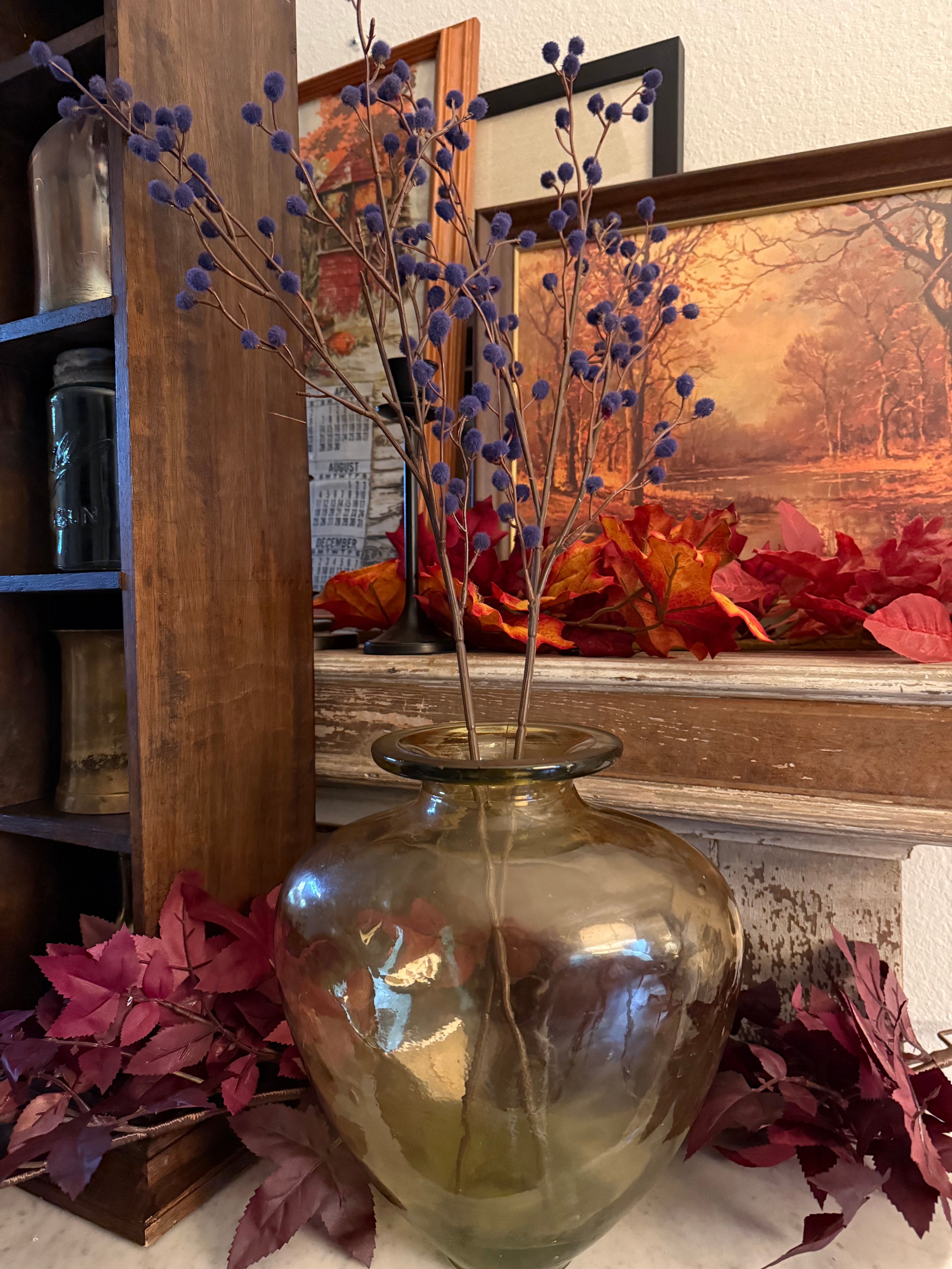 26" Midnight Blue Set of 2 Pom Fall Stems
