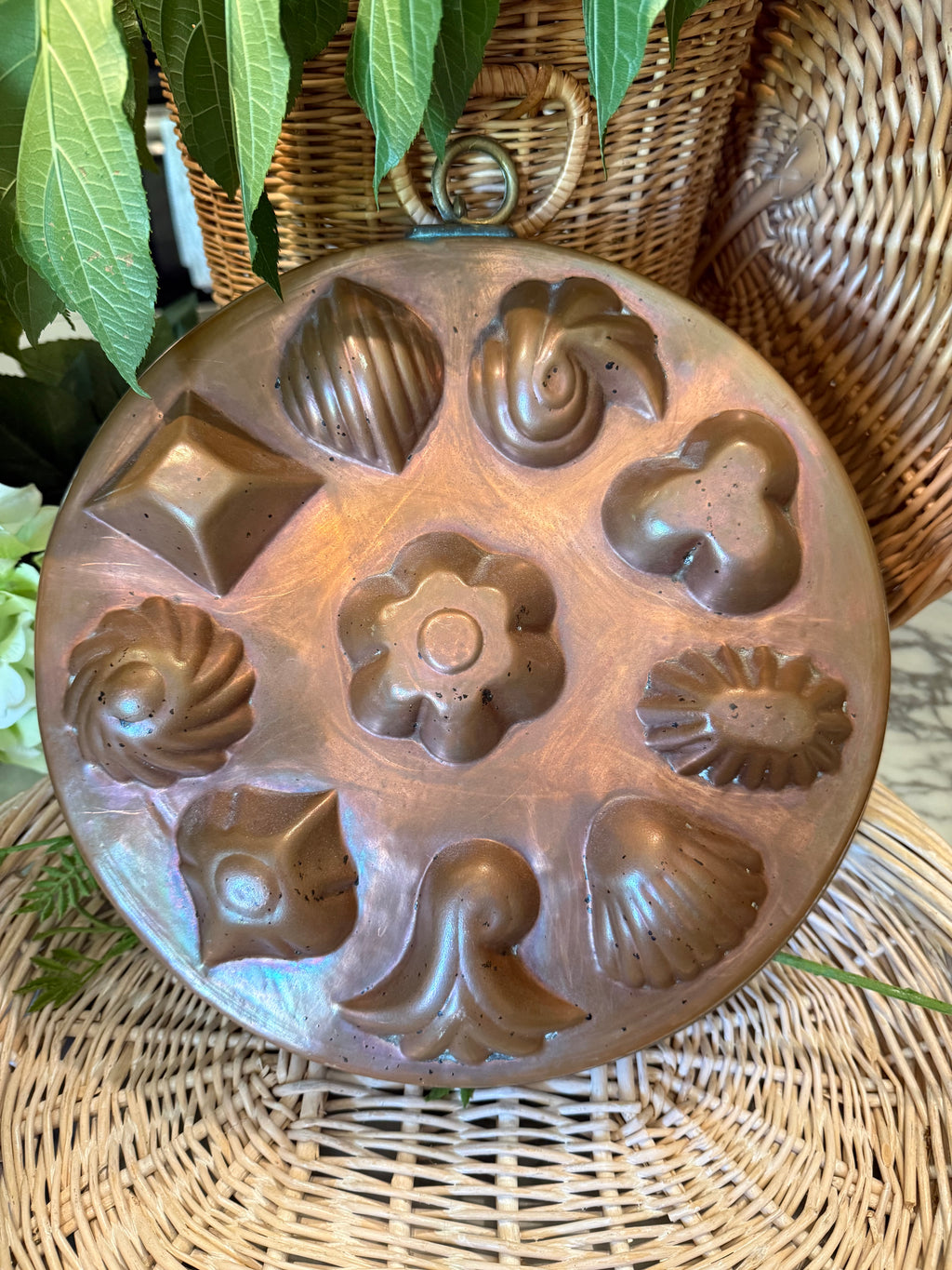 Antique French Hammered Copper Jelly Mold Pan - 12" Preserve Mold