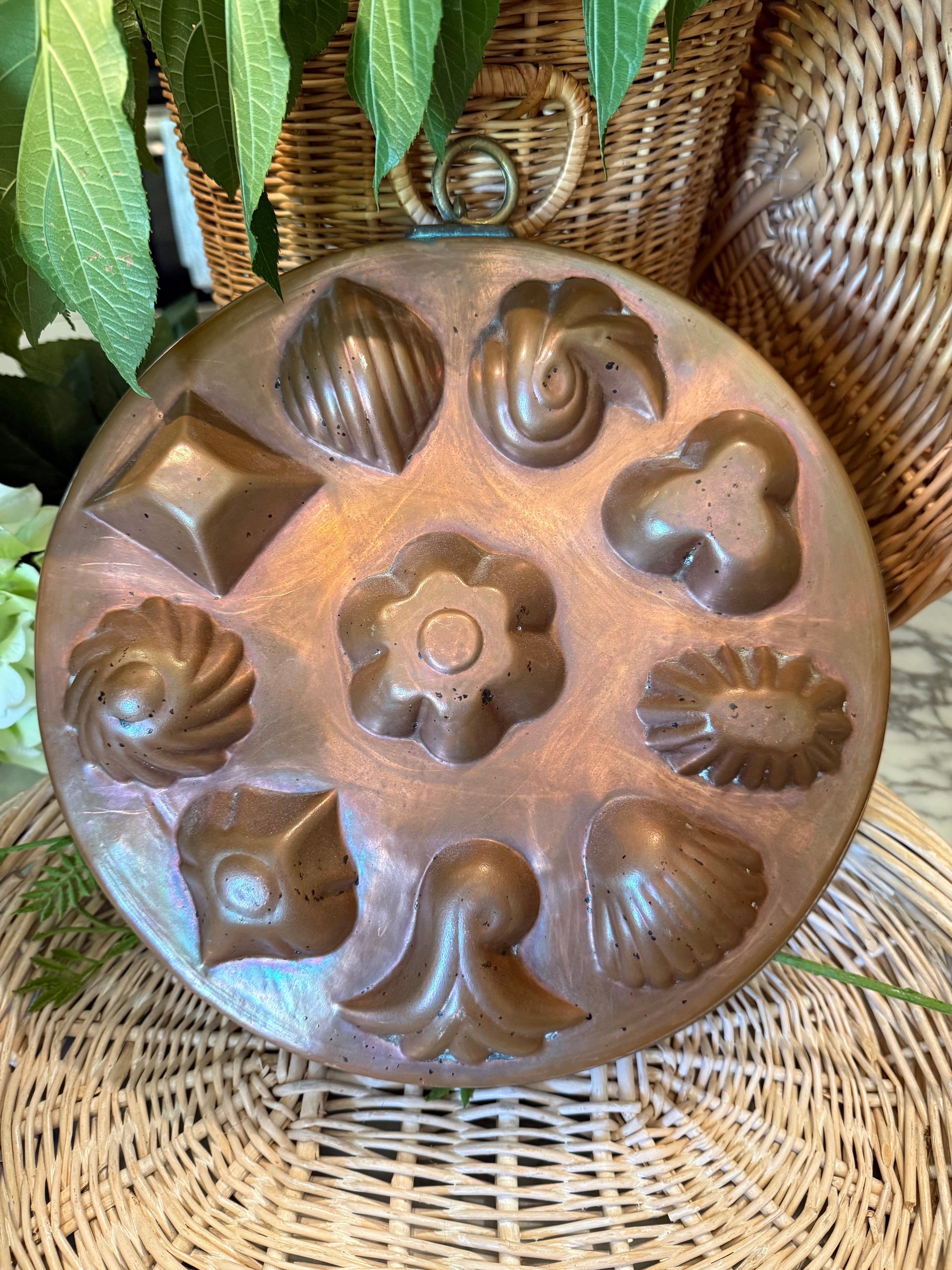 Antique French Hammered Copper Jelly Mold Pan - 12" Preserve Mold