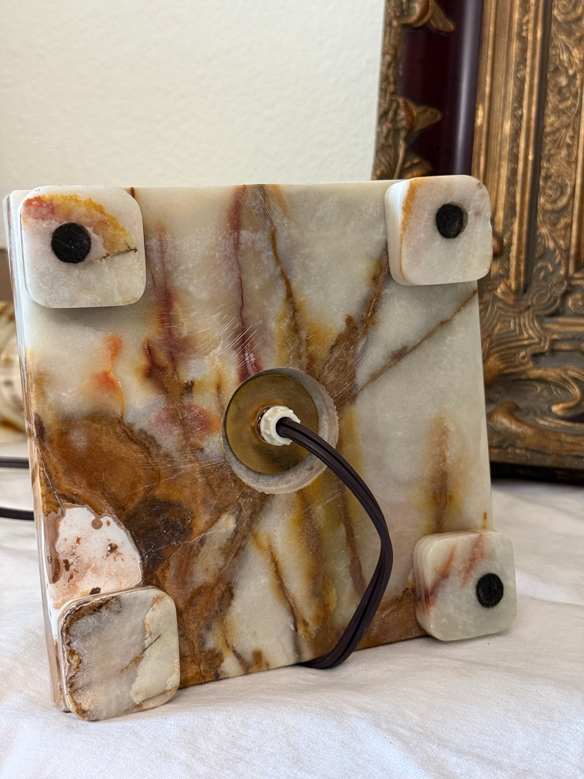 Vintage Polished Solid Onyx Column Table Lamp