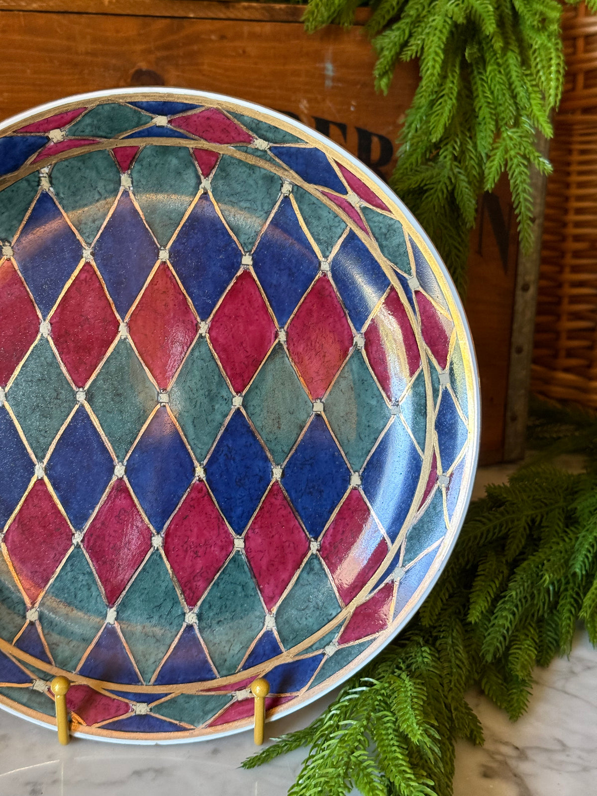 Vintage Harlequin Diamond Porcelain Wall Plate