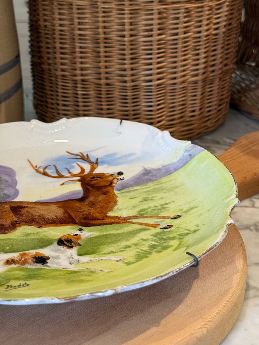 Antique Hand-Painted Stag & Hound Limoges Plate