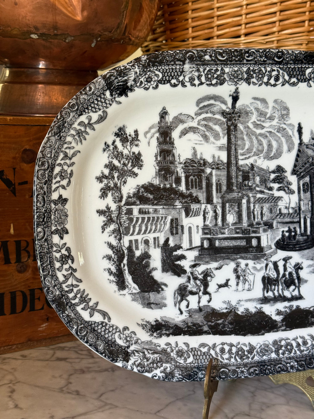 Vintage Grand Black Victorian Ironstone Platter