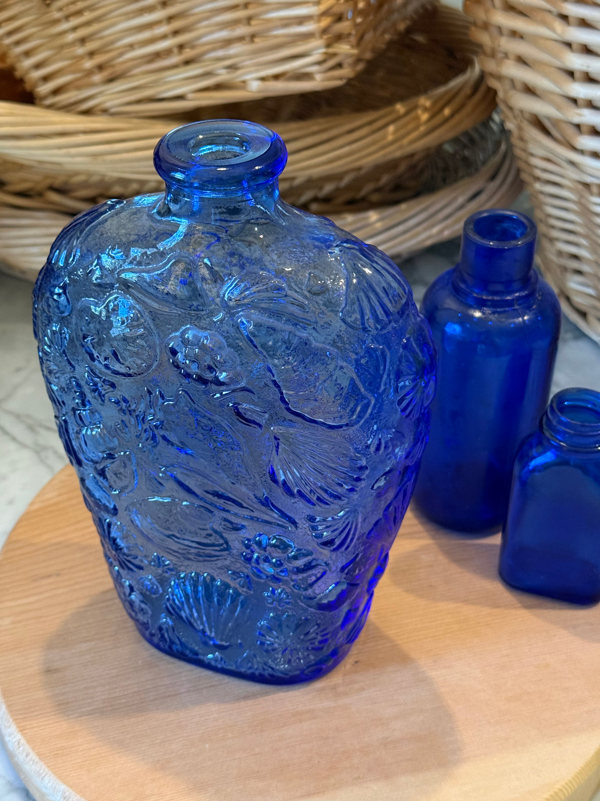 Vintage Libbey Cobalt Glass Seashell Bottle