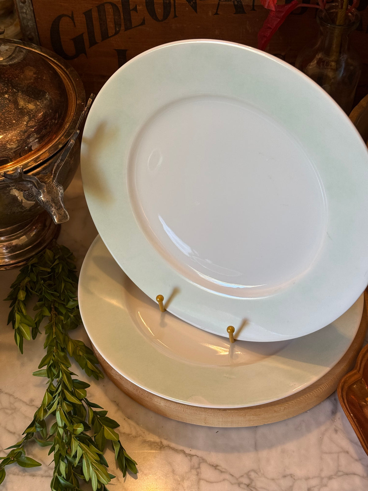 Vintage Bavarian Sage Rim Plates, Set of 2
