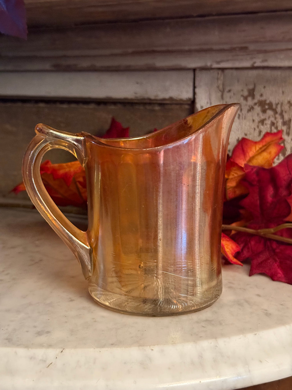 Vintage Orange Carnival Glass Small Pitcher Marigold Iridescent