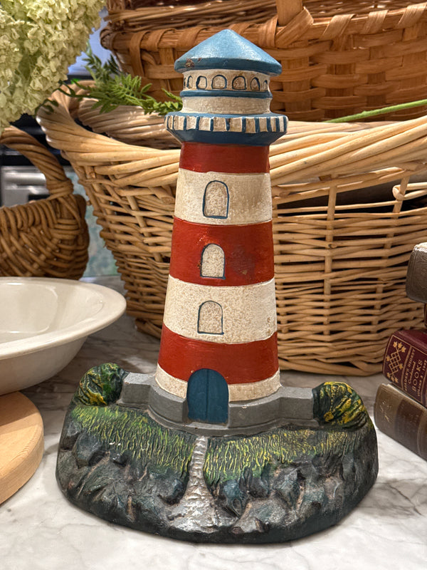 Vintage Cast Iron Lighthouse Door Stop - Cape Cod Nautical Decor